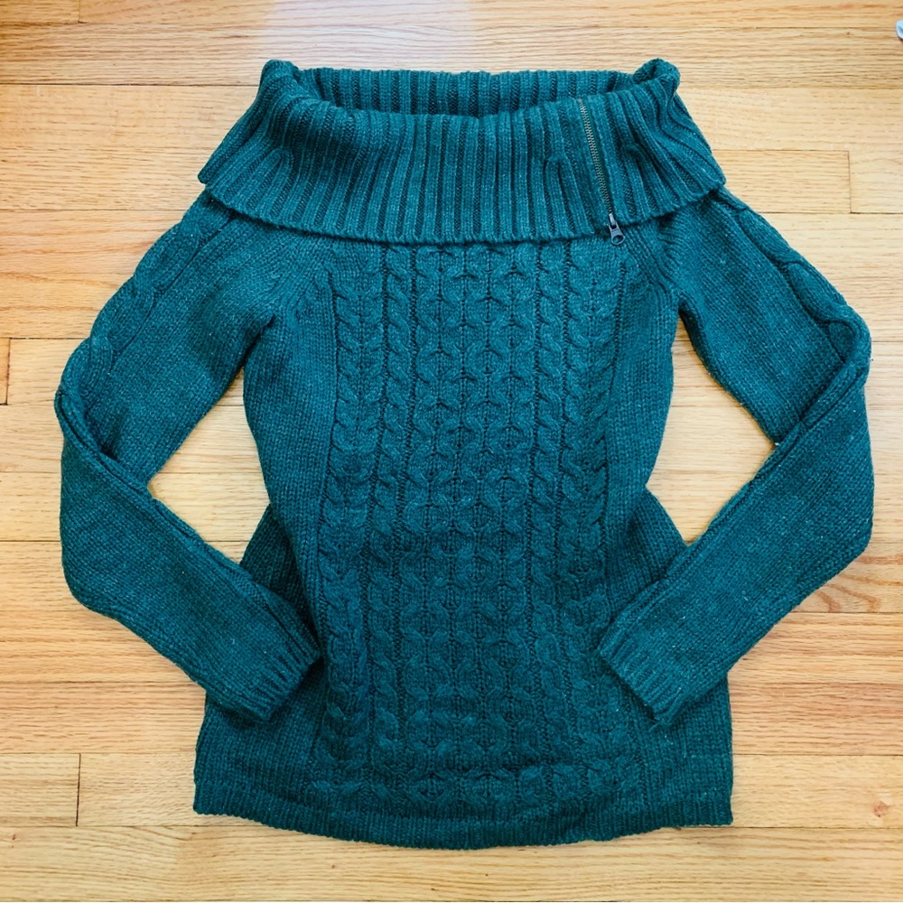 Vintage J.J. Always Green Cable-knit Cowl Neck Zip Sweater Y2K Acrylic Juniors M